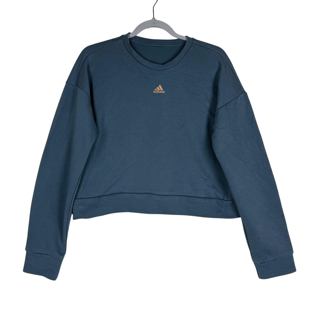 Adidas Sweatshirt Womens Large Blue Crewneck Cropped Relaxed Fit Logo Athletic